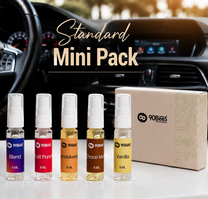 90Bees Standard Car Perfume MiniPack with Vanilla Choco Musk Blend Fruit Punch and Sandalwood