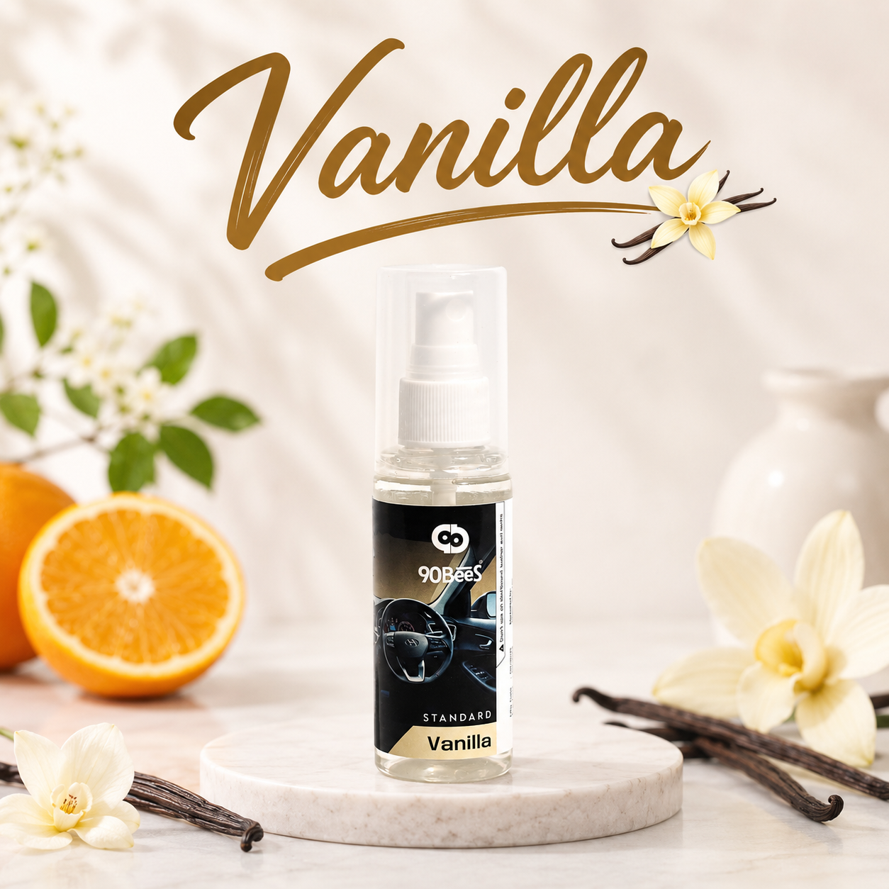 90Bees Vanilla Car Perfume Standard | Long Lasting Car Air Freshener